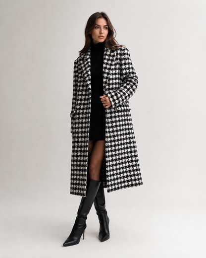 Houndstooth Double-Breasted Coat