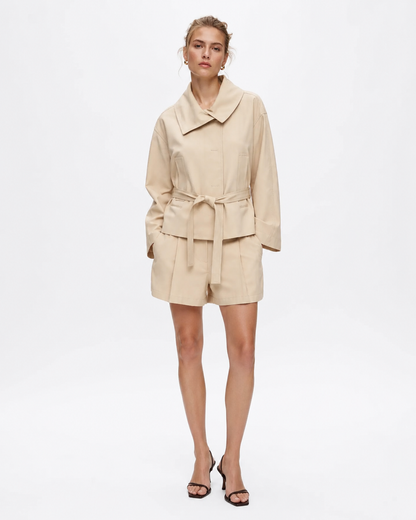 Belted Trench Jacket & Shorts Set