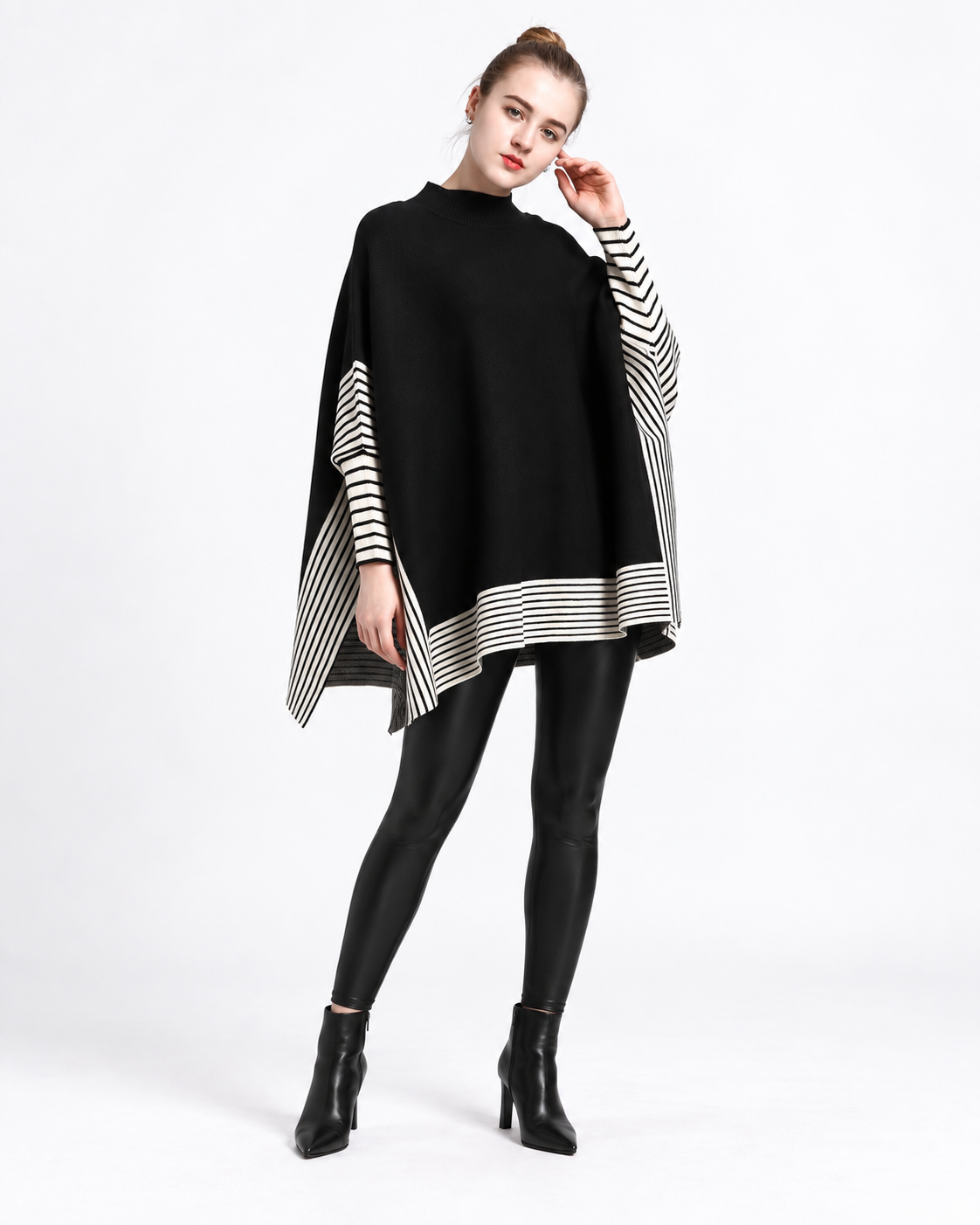 Striped Turtleneck Poncho