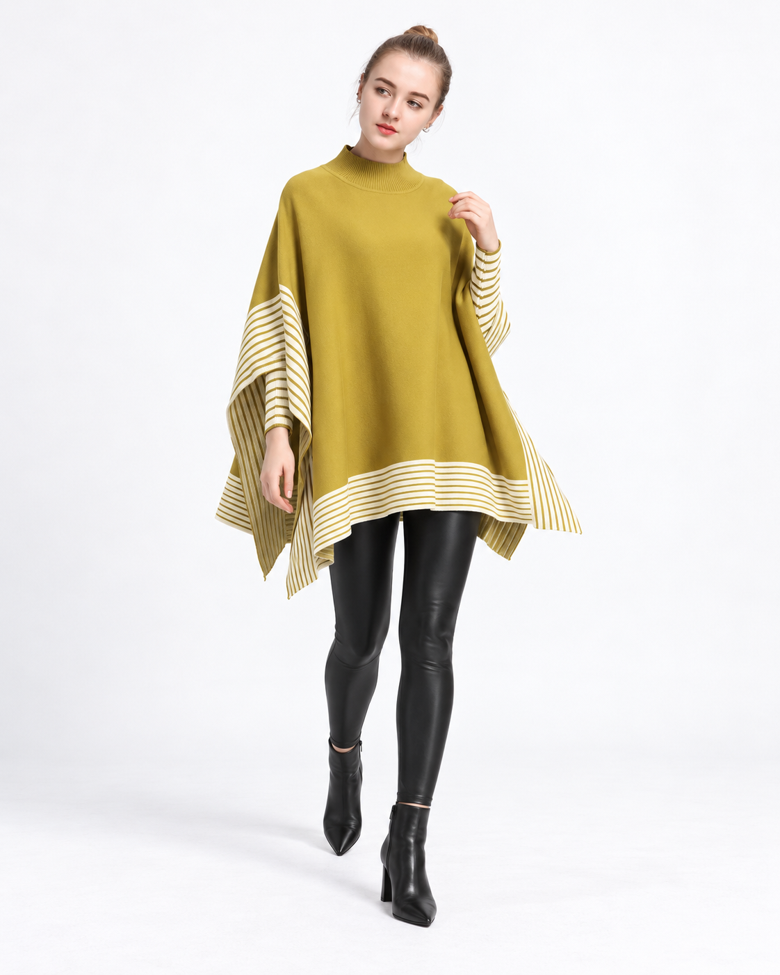 Striped Turtleneck Poncho