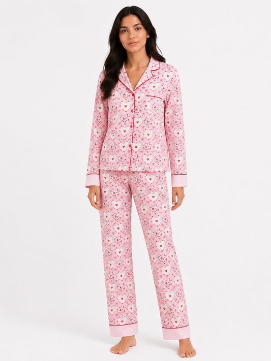 Classic Long Pyjama Set with Fine Piping
