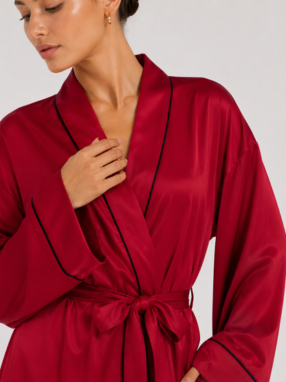 Contrast-Piped Open-Front Dressing Gown