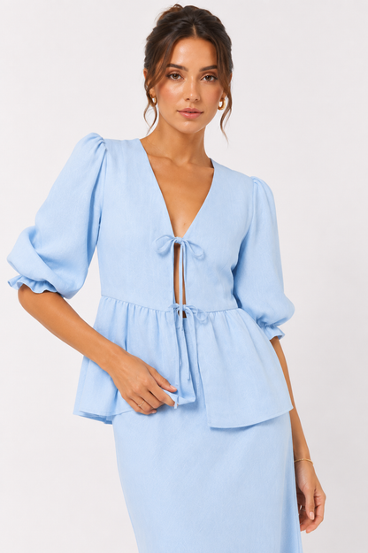 Ruffle Sleeve Blouse and Flowing Maxi Skirt Set