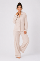Contrast-Piped Long Pyjama Set with Straight-Leg Pants