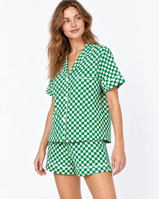Floral-Print Short Pyjama Set with Lapel Collar
