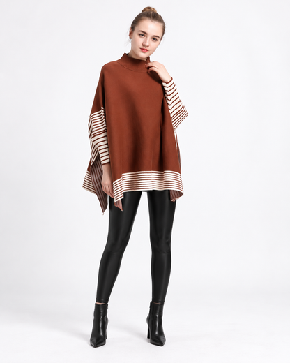 Striped Turtleneck Poncho