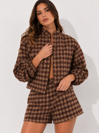 Textured Tailored Jacket & High-Waisted Shorts Set