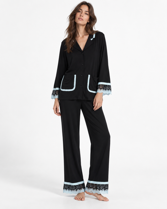 Lace-Trim Long-Sleeve Pyjama Set