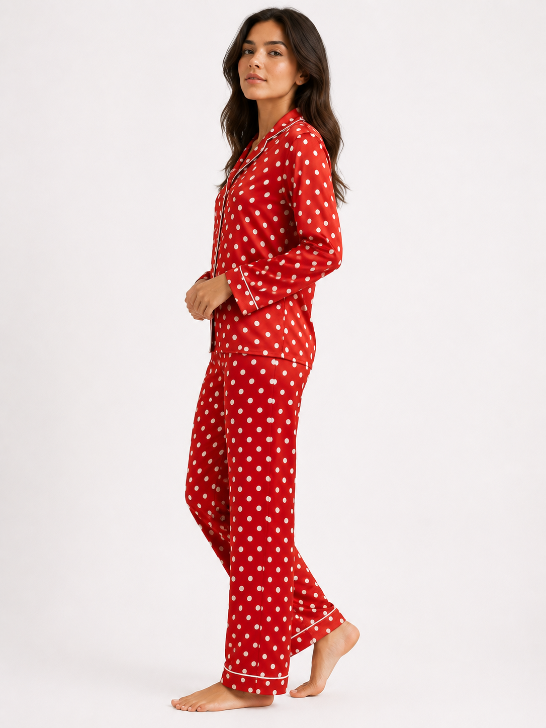 All-Over Print Long Pyjama Set with Wide-Leg Pants