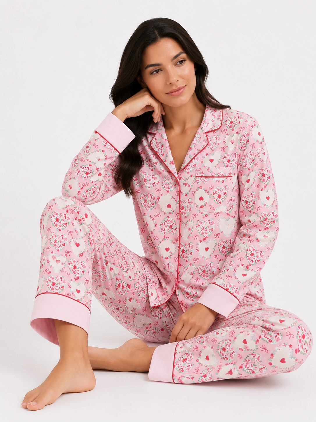 Classic Long Pyjama Set with Fine Piping