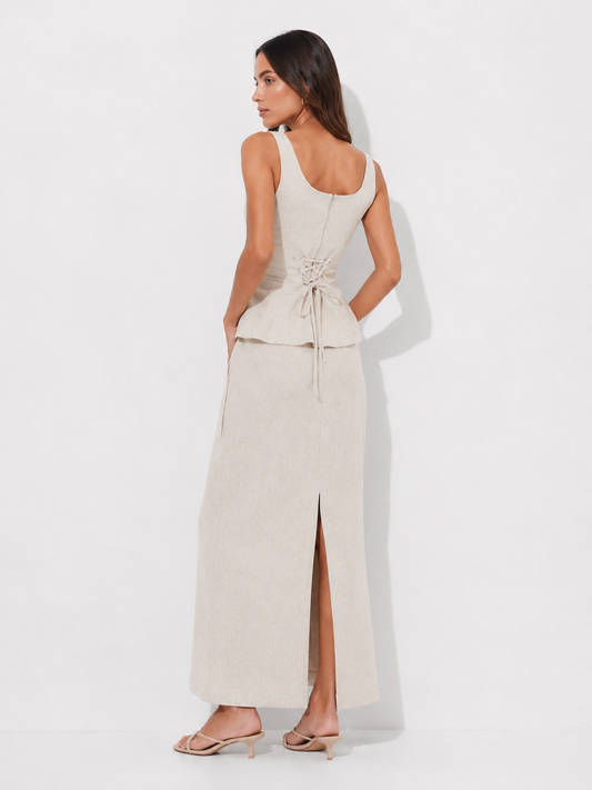 Sleeveless Peplum Top and Maxi Skirt Set