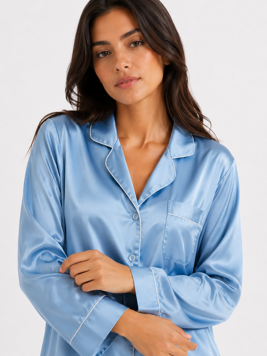 Smooth-Finish Long Pyjama Set with Revere Collar