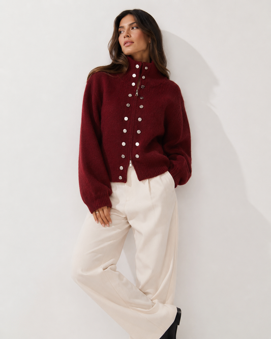 Zip-Front Collared Knit Jacket