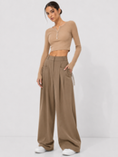 Gathered High-Waist Wide-Leg Pants