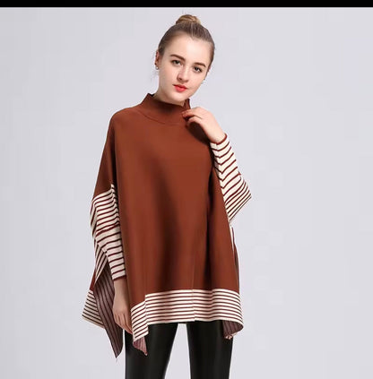 Striped Turtleneck Poncho