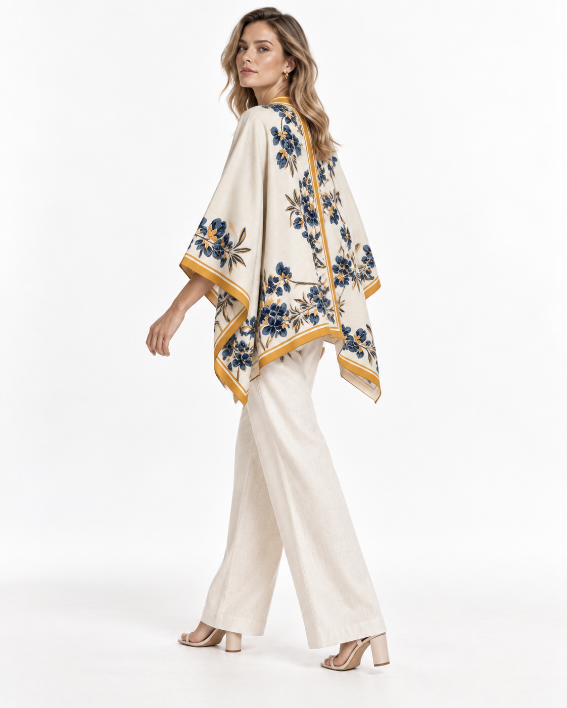 Floral-Print Draped Shawl