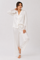Button-Front Long Pyjama Set with Lace-Trim Pants