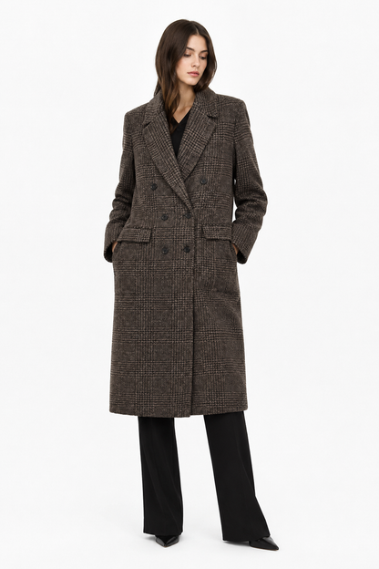 Checked Double-Breasted Longline Coat