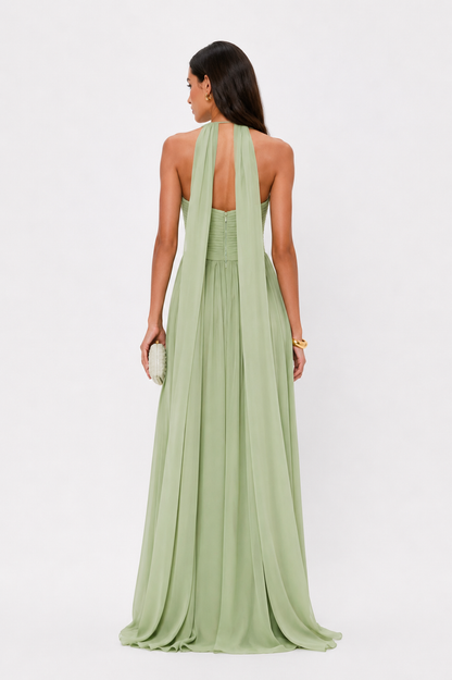 Pleated Halter Maxi Dress