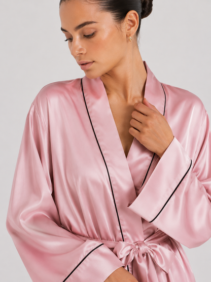 Contrast-Piped Open-Front Dressing Gown