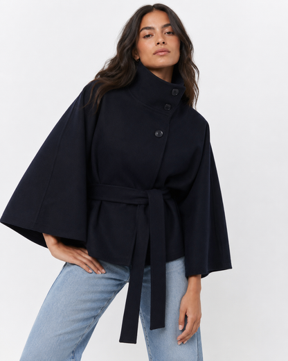 Cape-Sleeve Buttoned Coat