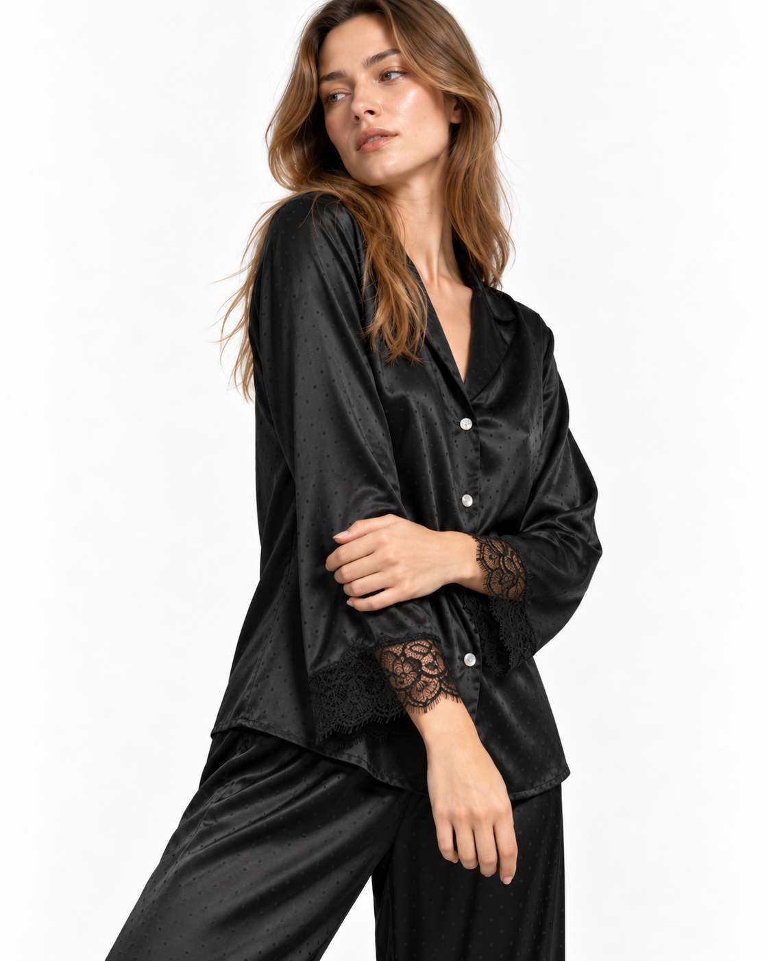 Lace-Detail Long Pyjama Set