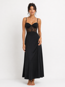 V-Neck Long Slip Nightdress with Detailed Bodice