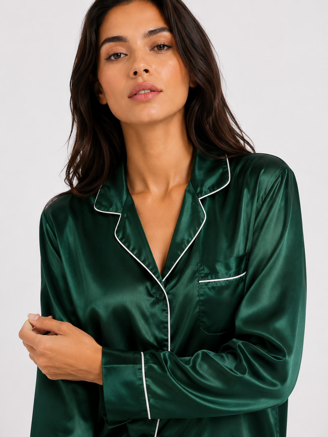 Smooth-Finish Long Pyjama Set with Revere Collar