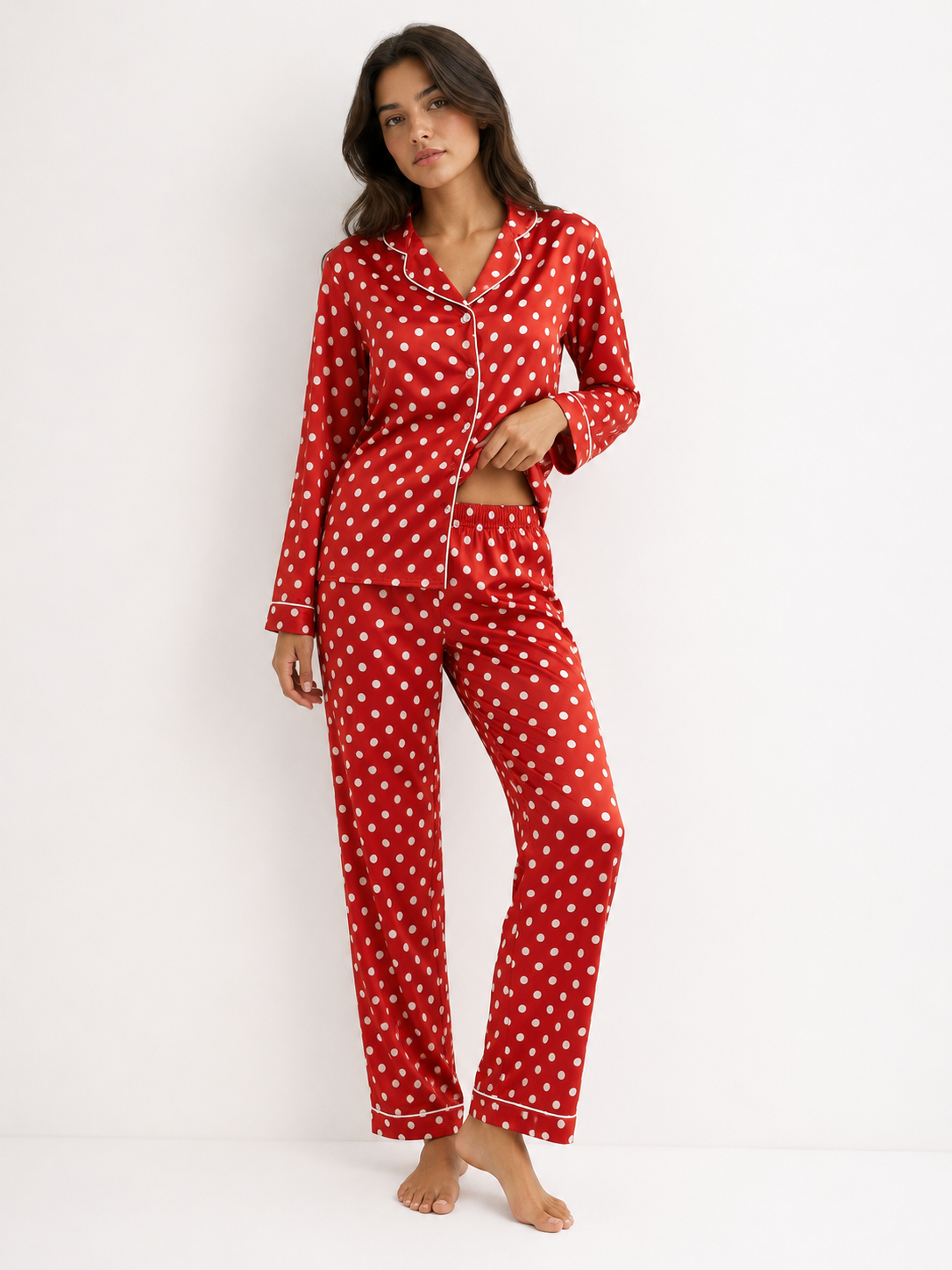 All-Over Print Long Pyjama Set with Wide-Leg Pants