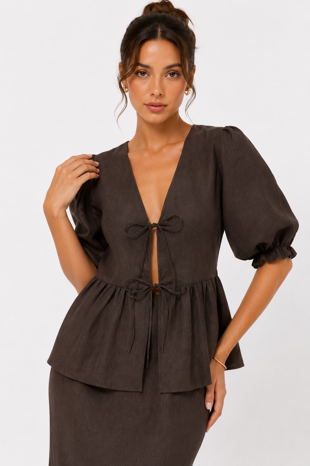 Ruffle Sleeve Blouse and Flowing Maxi Skirt Set