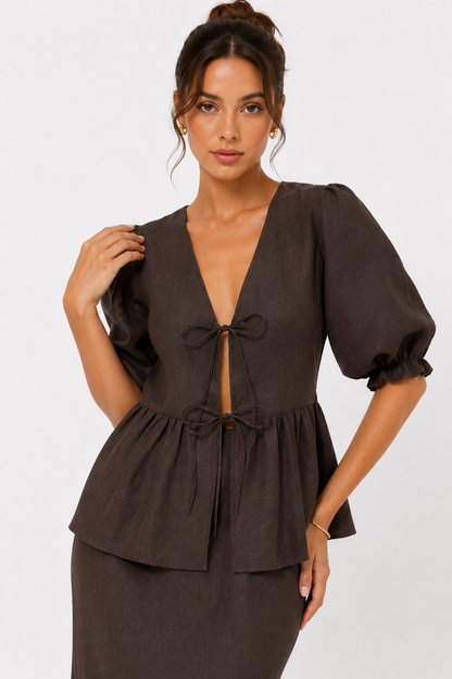 Ruffle Sleeve Blouse and Flowing Maxi Skirt Set