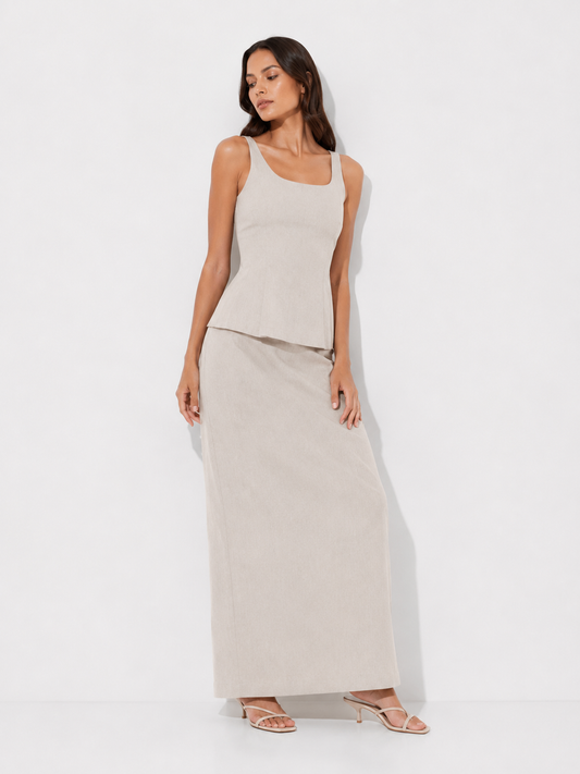 Sleeveless Peplum Top and Maxi Skirt Set
