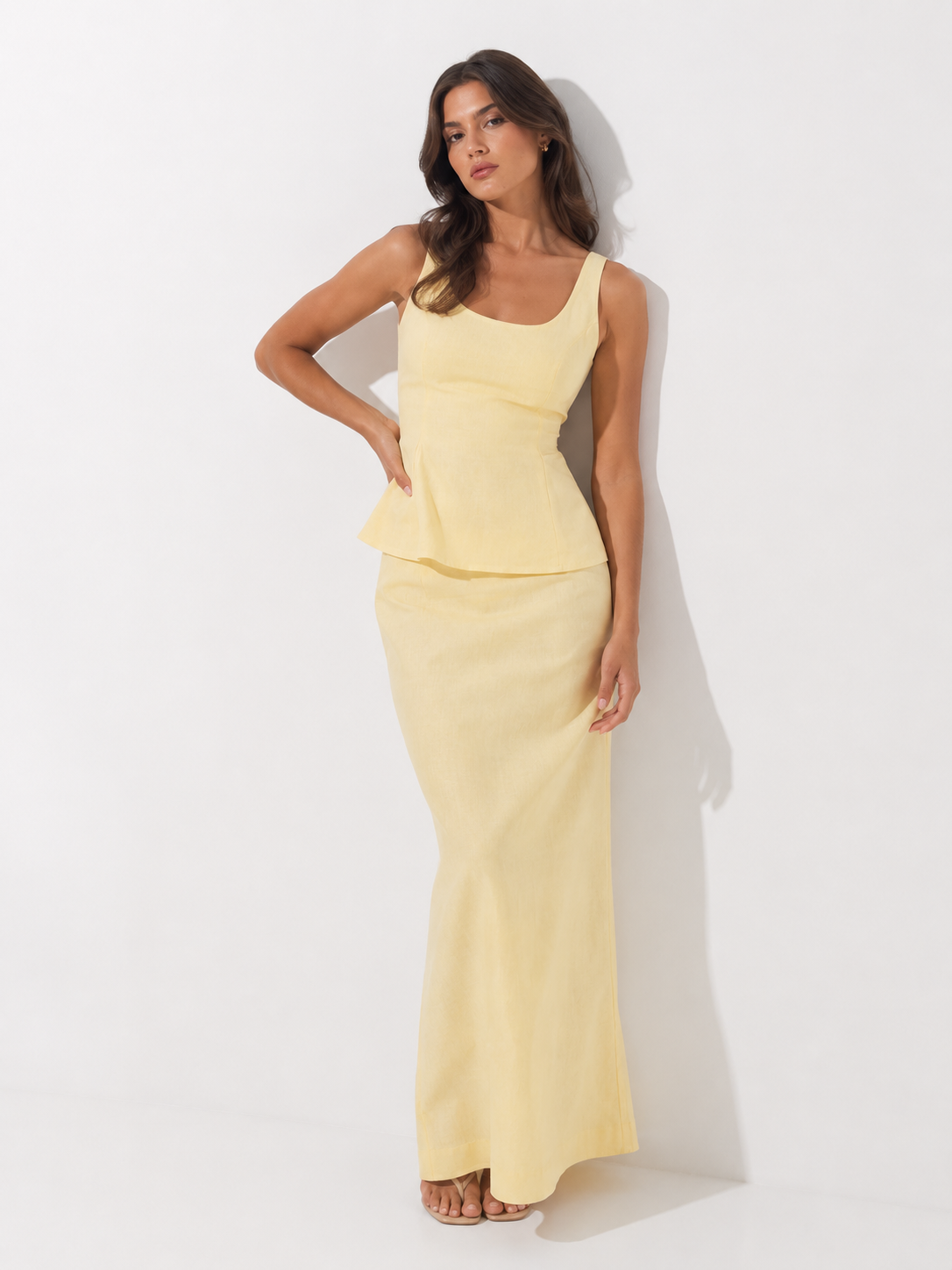 Sleeveless Peplum Top and Maxi Skirt Set