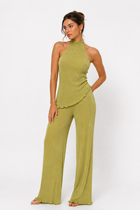 Sleeveless High-Neck Top and Wide-Leg Pants Set
