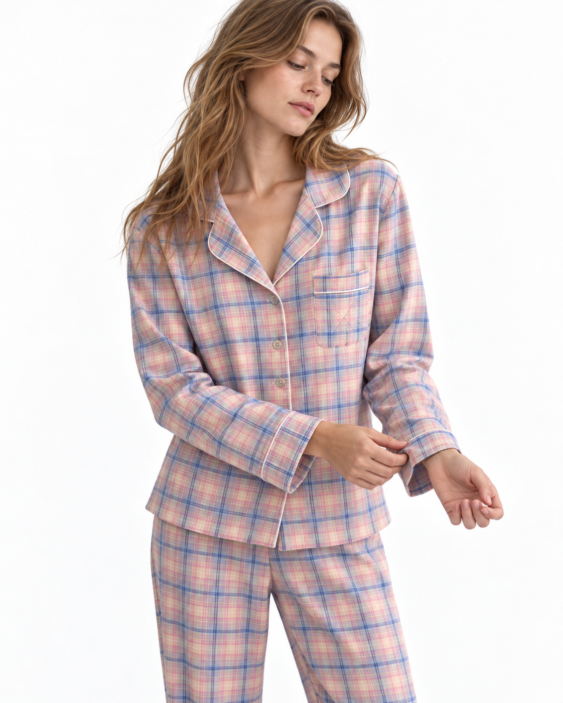 Check-Pattern Long-Sleeve Pyjama Set