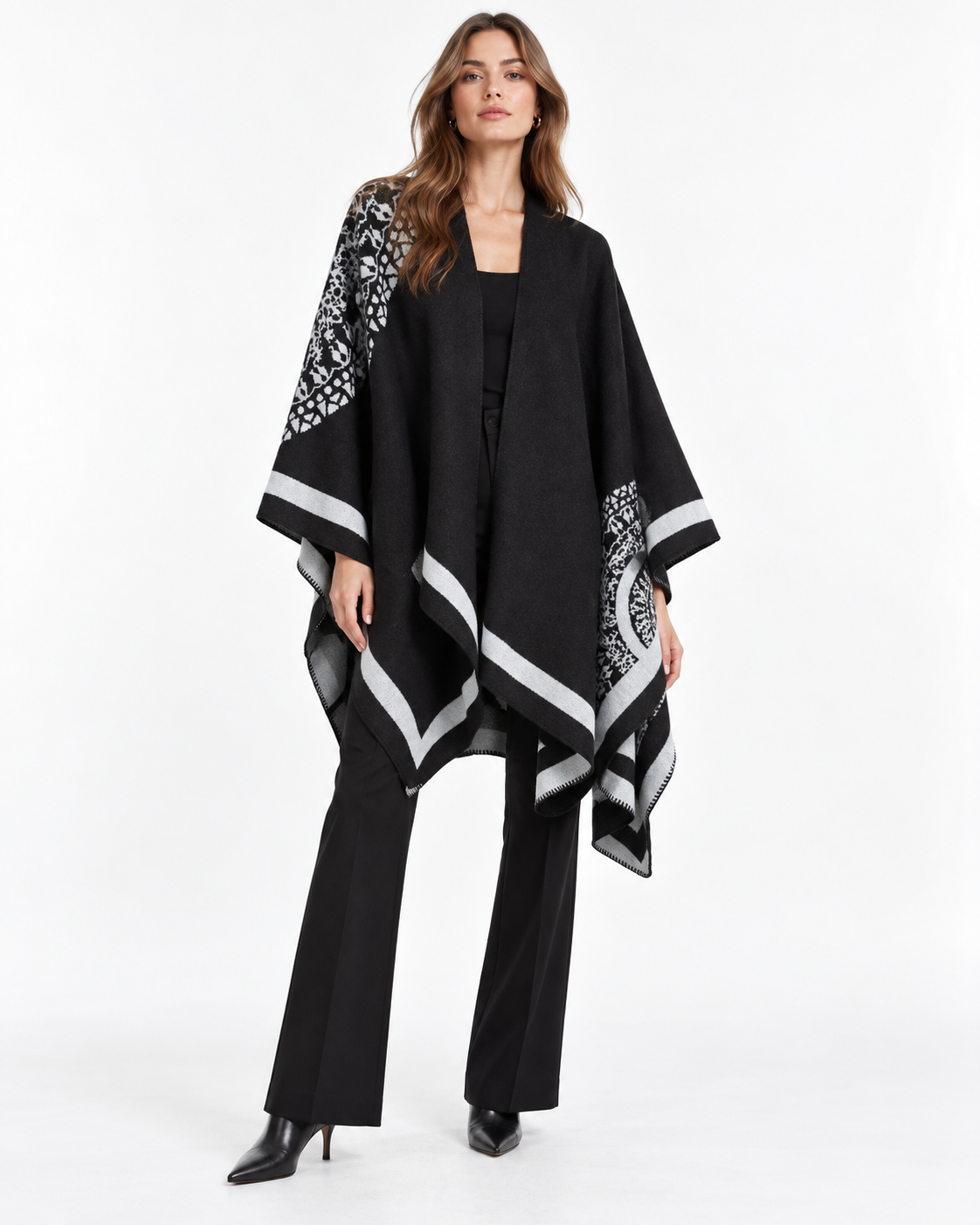 Printed Slit Cape Shawl