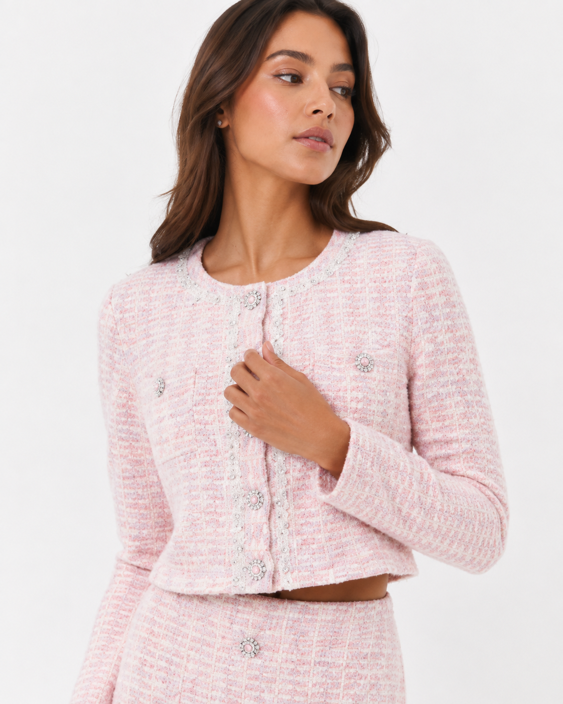 Bouclé Knit Cardigan & Midi Skirt Set