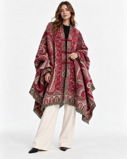 Paisley-Print Tassel Cape