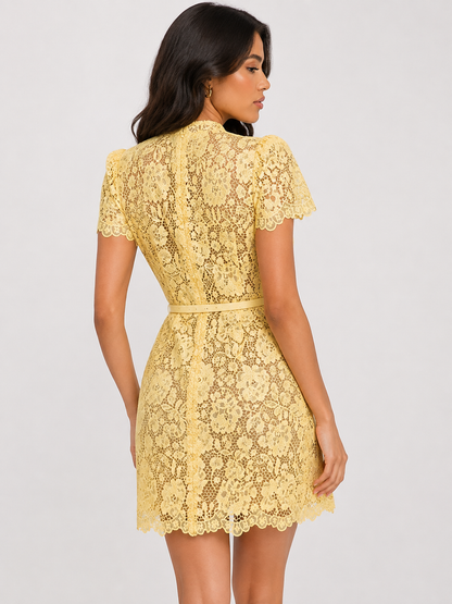 Lace Bow-Waist Mini Dress