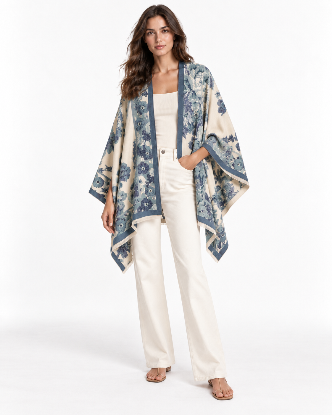 Floral-Print Draped Shawl