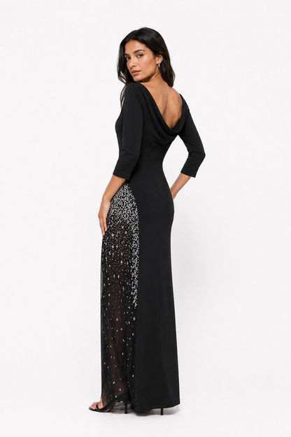 Off-Shoulder Embellished-Slit Evening Gown