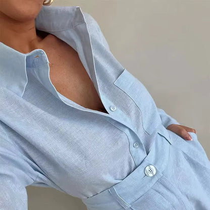 Long Sleeve Shirt & High-Waisted Shorts Set
