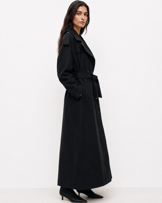 Belted Cape-Style Longline Coat