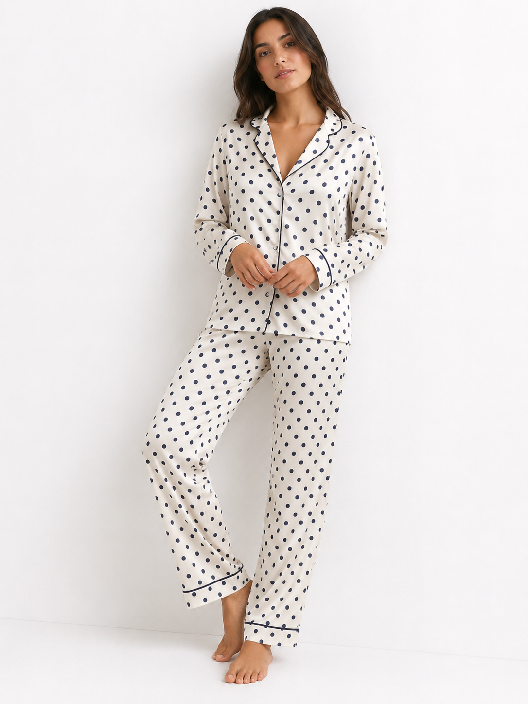 All-Over Print Long Pyjama Set with Wide-Leg Pants
