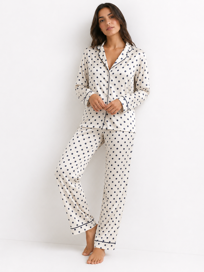 All-Over Print Long Pyjama Set with Wide-Leg Pants