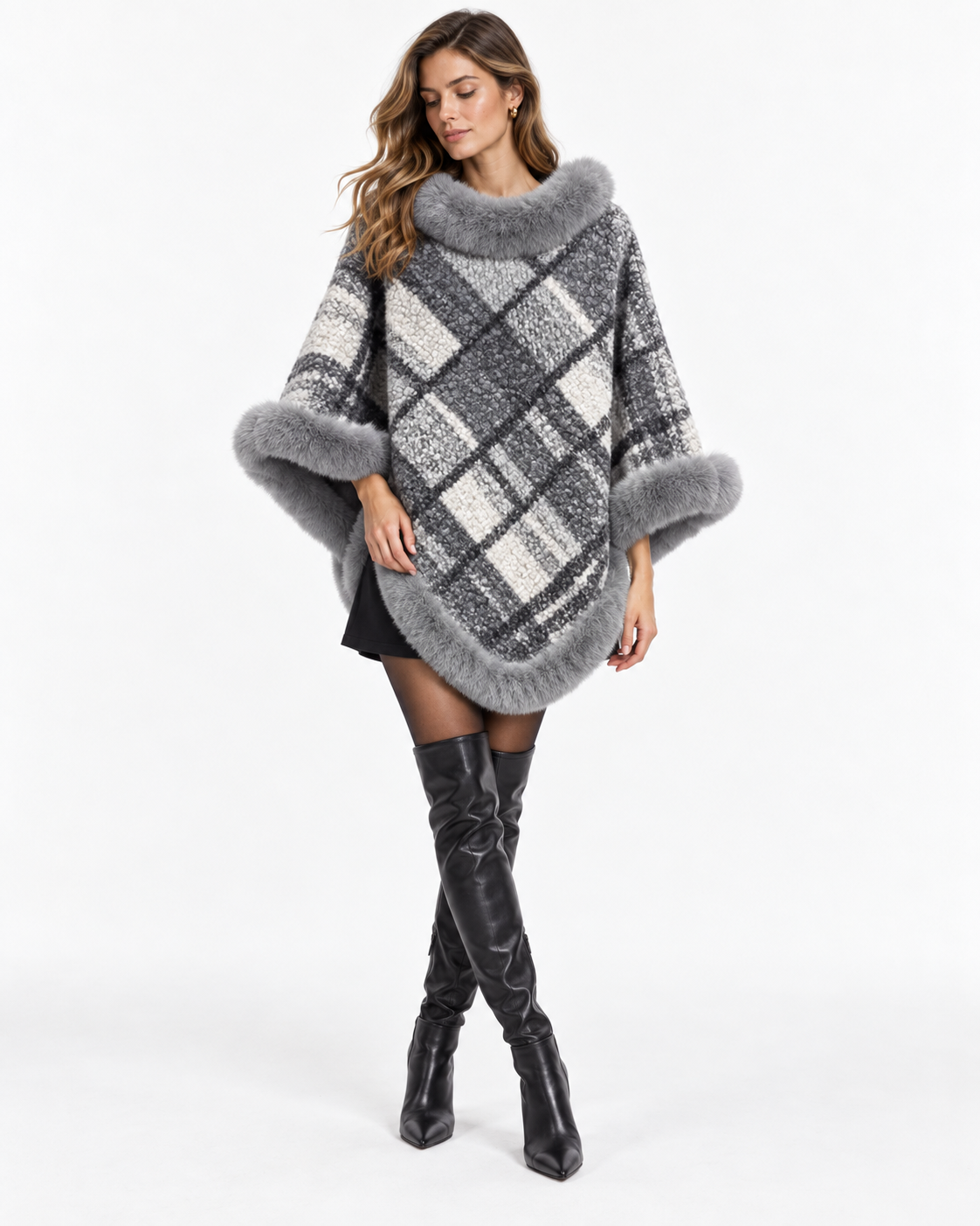 Striped Trimmed Poncho