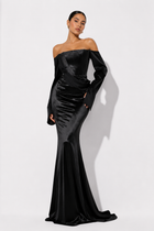 Off-Shoulder Satin-Effect Maxi Dress