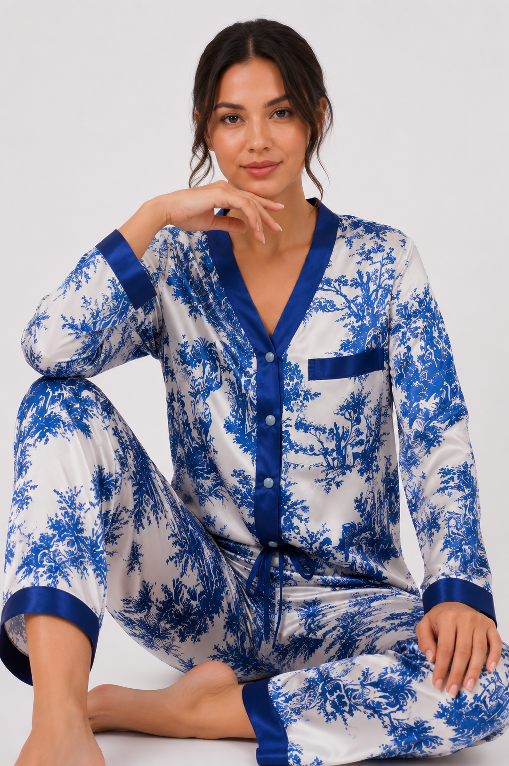 Piped Long-Sleeve Button-Front Pyjama Shirt