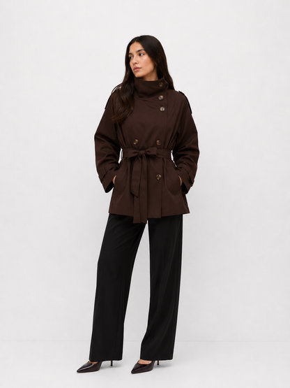 Cropped Funnel-Neck Trench Jacket