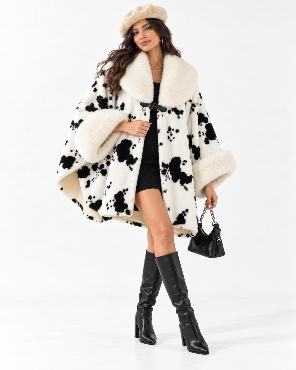 Animal-Print Batwing Cape